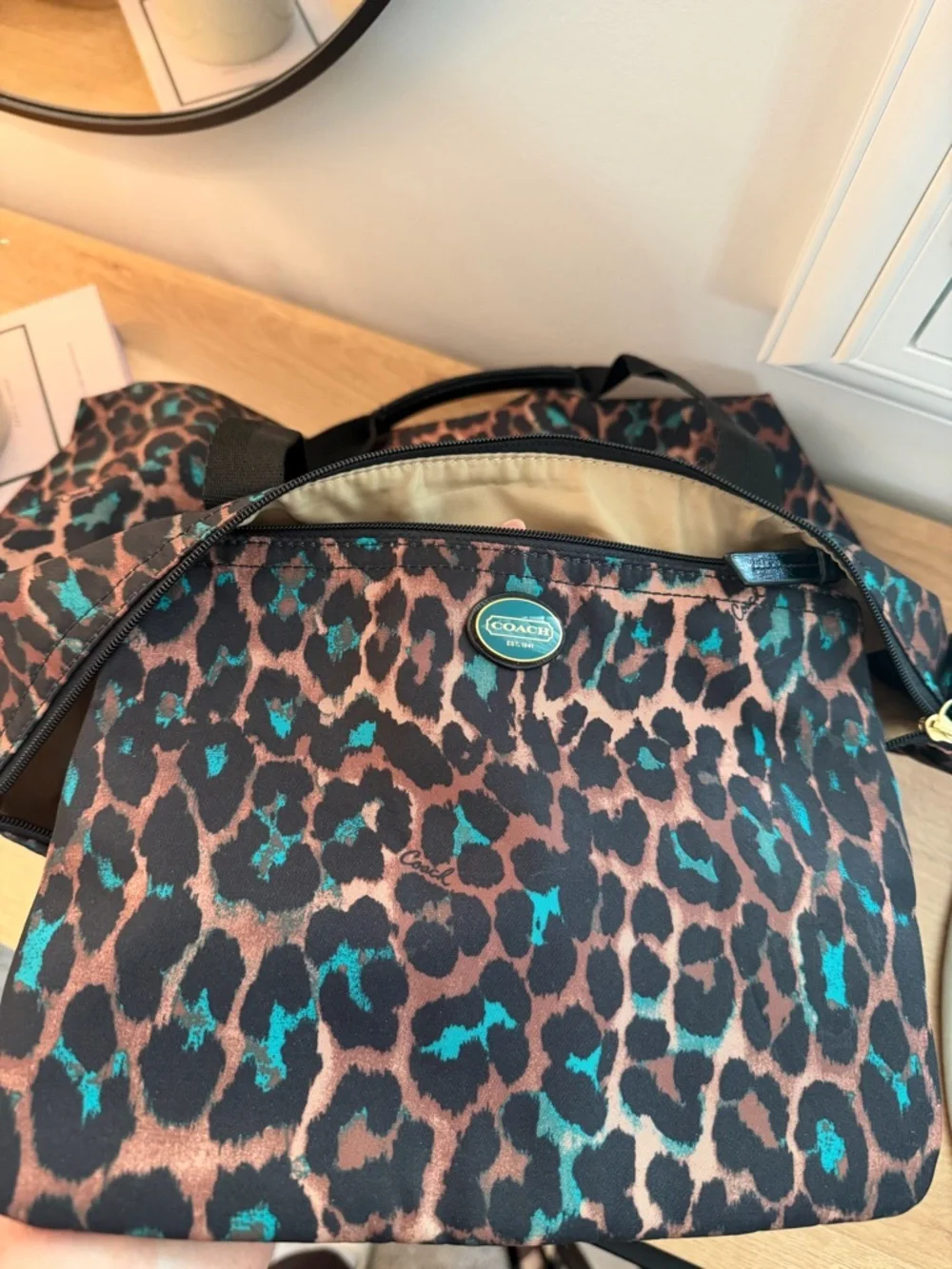 Coach Leopard-Print Tote with Teal Accents - Picture 8 of 8